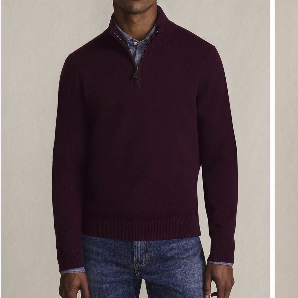 Lands' End Burgundy Cashmere Quarter Zip Sweater
